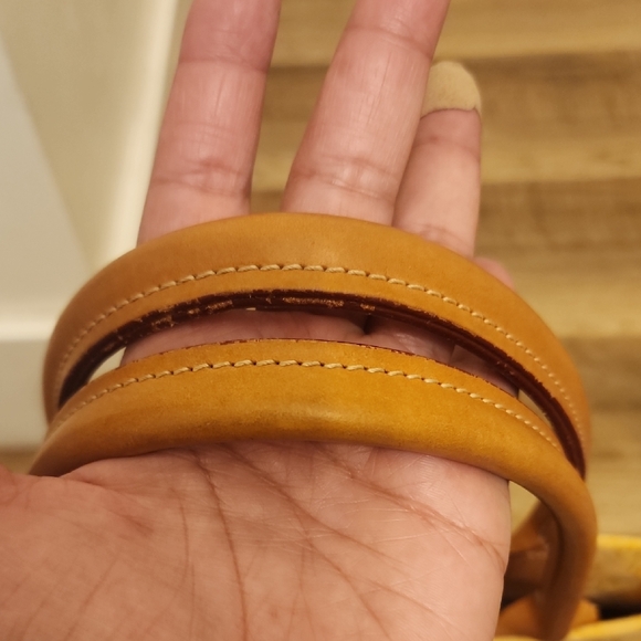 Dooney & Bourke Y2K Yellow Logo Canvas Tote Tan Leather Trim Vintage - Picture 10 of 13